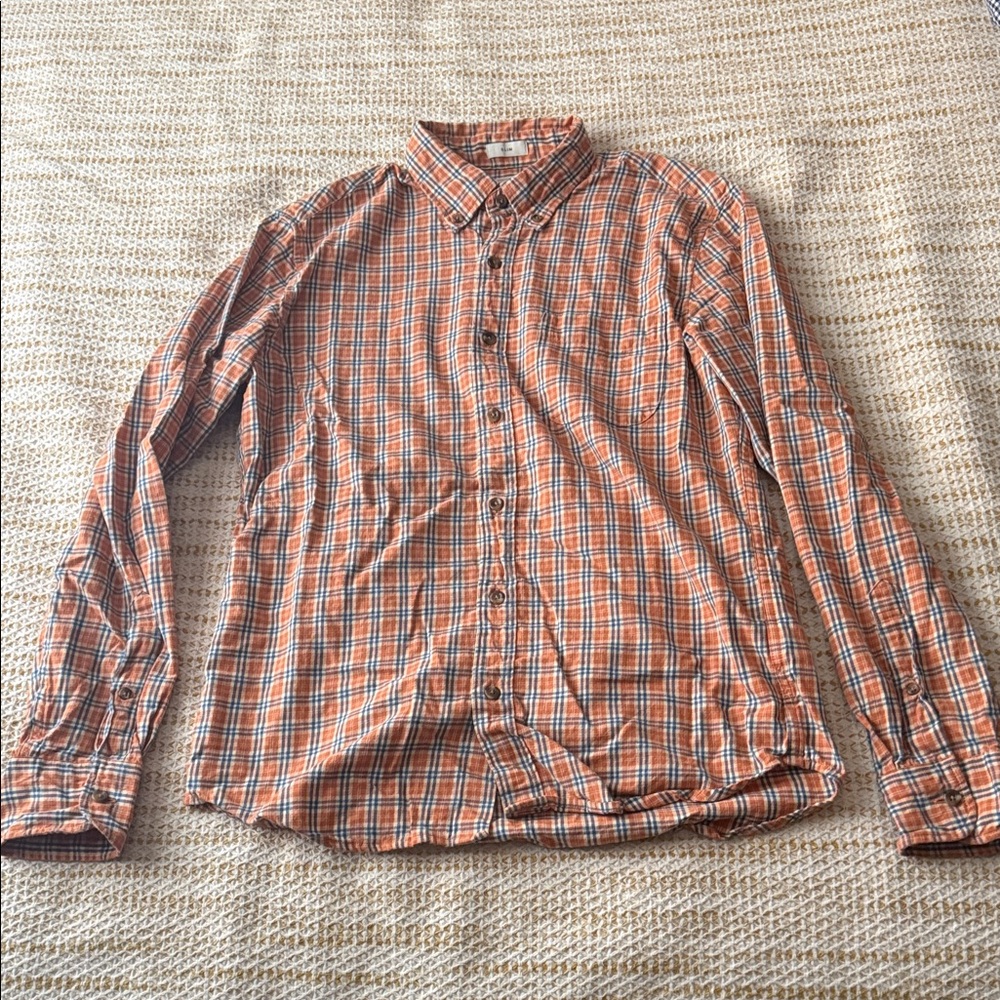 J. Crew Orange and Blue Plaid Men's Shirt Slim Fit